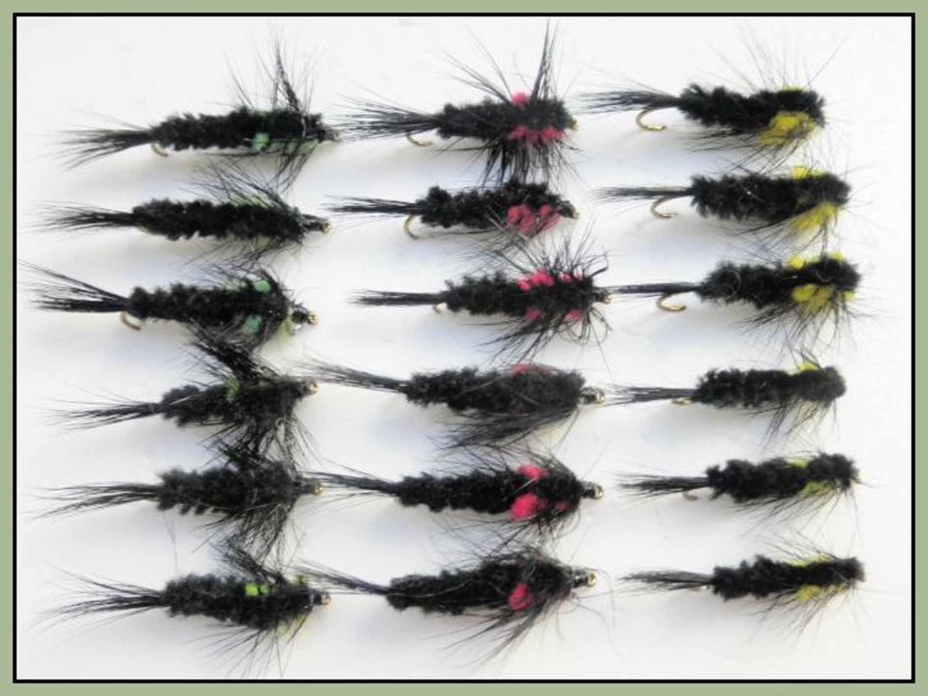Montana Fishing Flies, 18 Pack Long shank Montana, Three Colours, Mixed 10/12