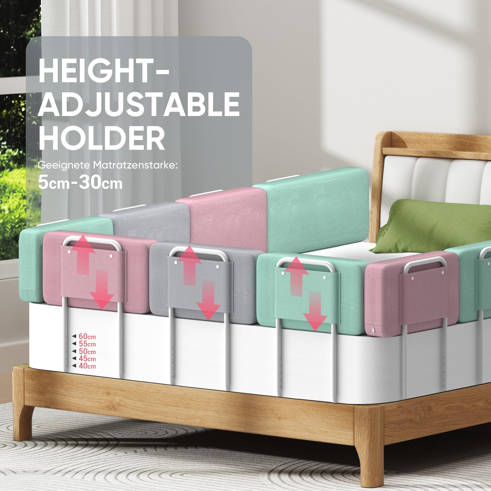 Barrera anticaídas para Cama Infantil, 60 cm de Ancho, barreras Cama para niños Barrera Cama Bebe, Color Gris