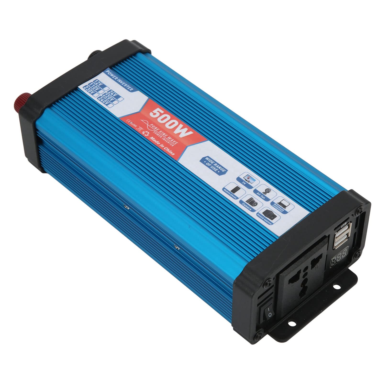 Onda Sinusoidale Pura con Inverter di 500 W, Doppie Porte USB, Protezione Sovraccarico per Auto Domestiche (da 12 V a 220 V)