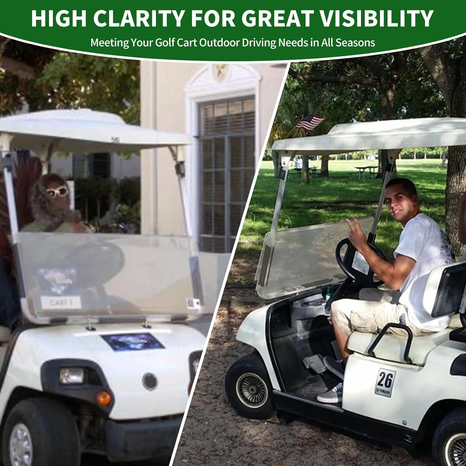 Golf Cart Foldable Windshield 3/16" (5MM) Thicken Only Fits 2003-2006 Yamaha G22, Fits 1"×1" Strut Rail Front Folding Acrylic Windshield Replacement, Included Mounting Hardware - Tinted