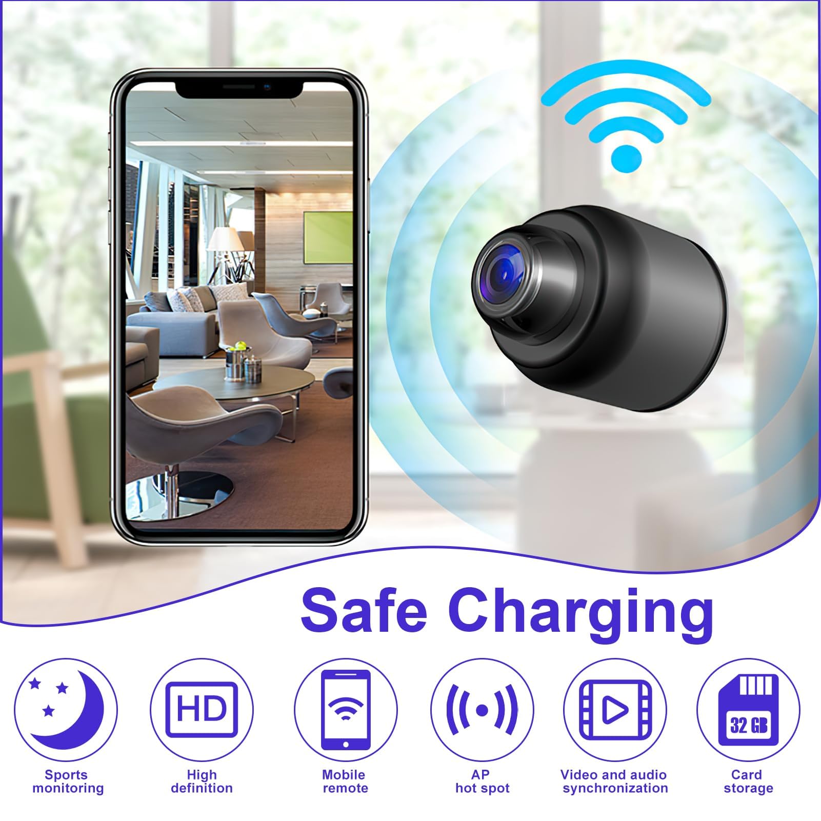 Mini Telecamera Spia Nascosta HD 1080P Senza Fili, Solo WiFi 2.4G NON 5G, Telecamera WiFi per Interno/Esterno con Visione Notturna, Rilevamento Movimento, Guida Setup Cartacea Inclusa