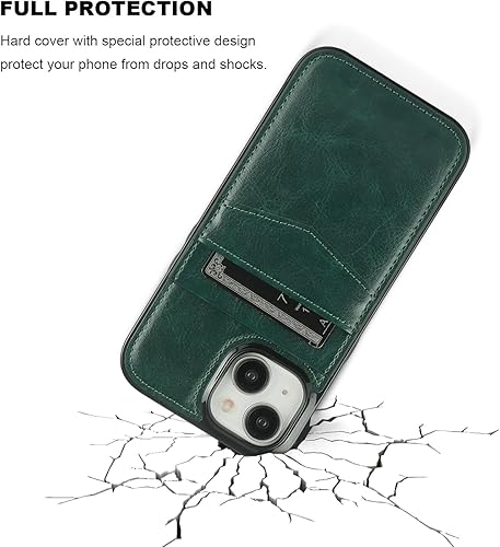 Miniatura 6 de KIHUWEY Funda compatible con iPhone 15 con soporte para tarjeta de crédito, cierre magnético de cuero de alta calidad, función atril, funda