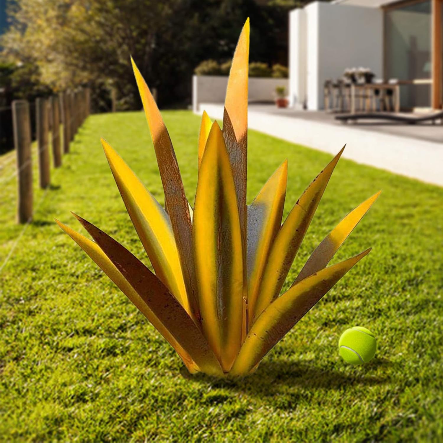Kocuos Tequila Rustic Sculpture, DIY Rustic Metal Agave Plant for Outdoor Patio Yard, Yard Stakes,Lawn Ornaments,Garden Yard Art Decoration Statue for Home Decor (Yellow, Large)