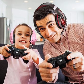 BENGOO G9000 Gaming Headset Red | 3.5mm Wired Headphones | Noise Cancelling Microphone, Stereo, Deep Bass, LED Light, Lightweight, Controller Mute For FPS Gaming