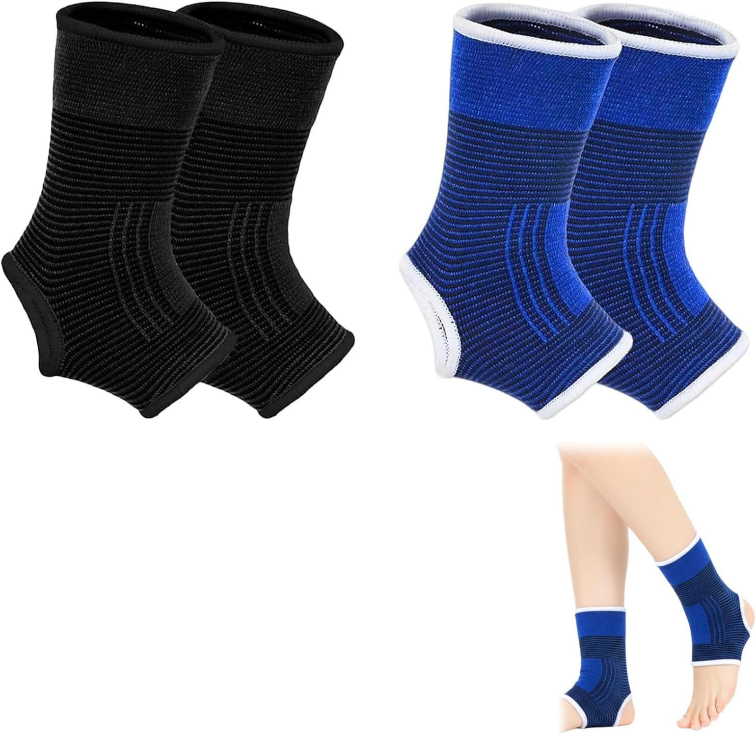 2 Pack Kids Ankle Support Brace with Heel Opening, Elastic Compression Ankle Sleeve for Children 6–14, Breathable Sports Support for Soccer Basketball Dance Daily Use