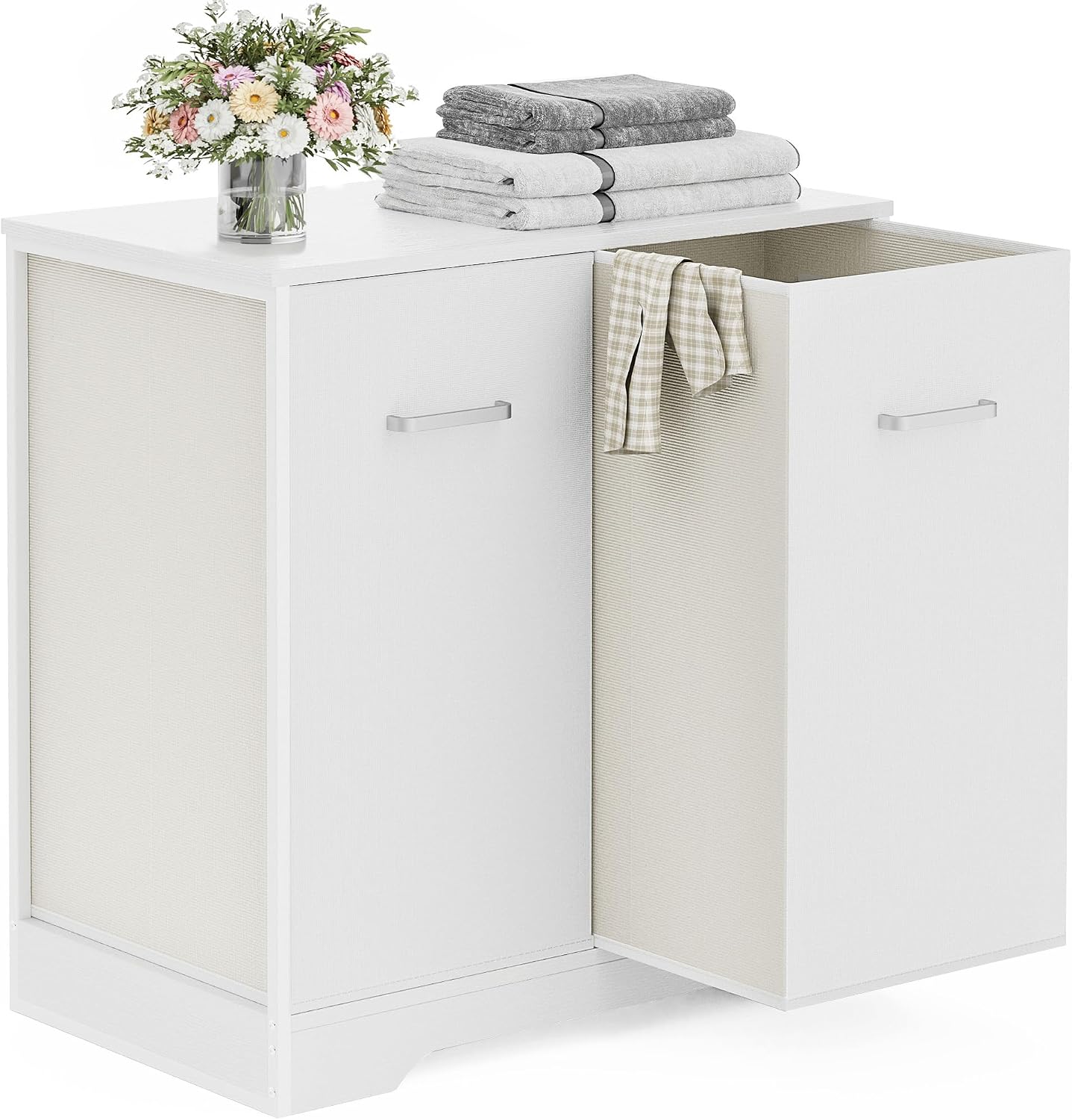 120L Double Pull-Out Laundry Hamper Cabinet with Removable Bags