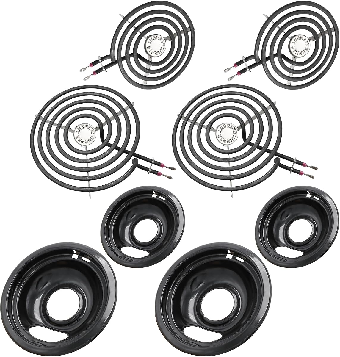 MP22YA Electric Stove Burner Element Replacement Set & W10290350 W10290353 4 Pack Black Drip Pans - Perfectly Fit Whirlpool Electric Range Stove Top