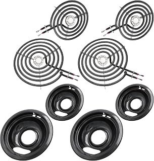 MP22YA Electric Stove Burner Element Replacement Set & W10290350 W10290353 4 Pack Black Drip Pans - Perfectly Fit Whirlpool Electric Range Stove Top