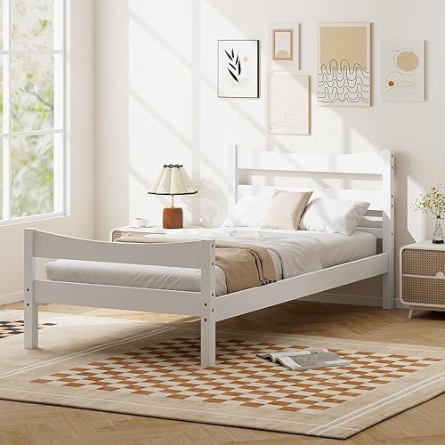 Miniatura 3 de Giantex Marco de cama individual de madera con cabecero, cama de plataforma moderna con soporte de listones de madera, espacio de almacenamiento