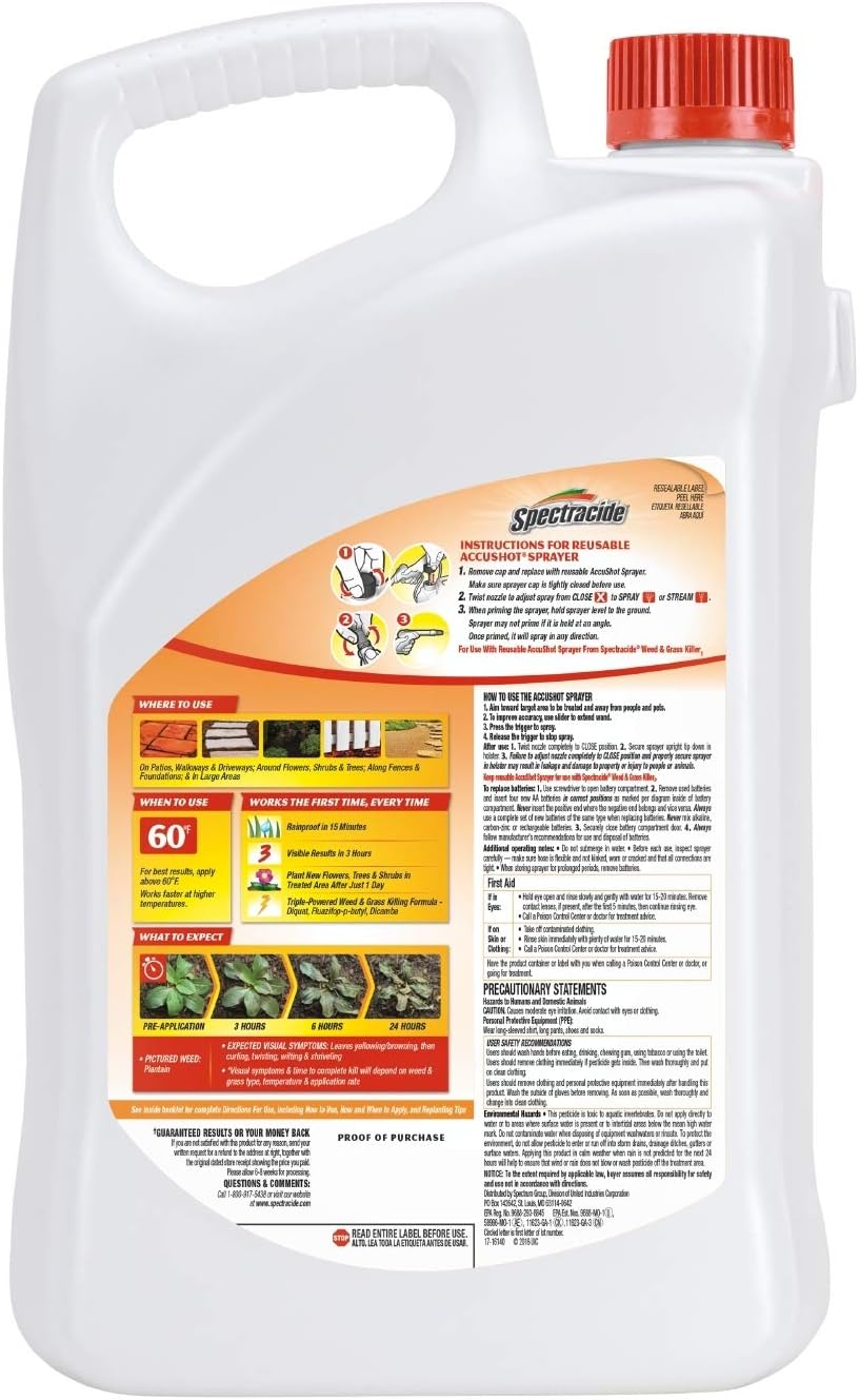 Flo-Master 1 Gallon Translucent Tank Sprayer and Spectracide 1.3 Gallon Weed & Grass Killer Refill for Walkways and Flower Beds