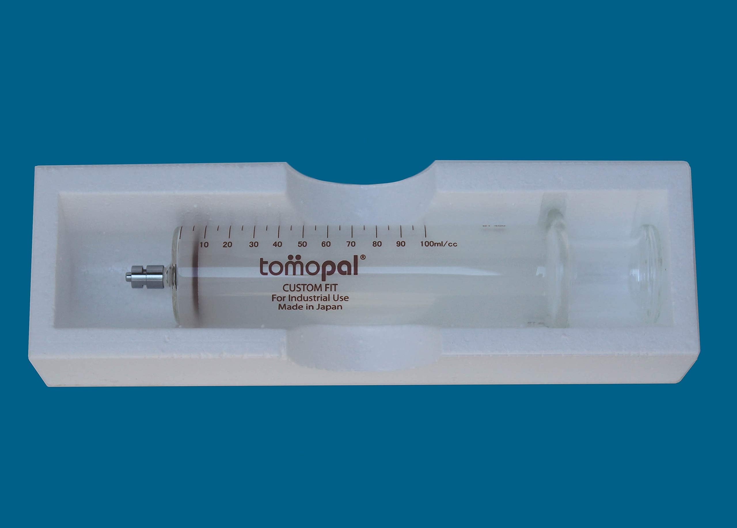 100ml Glass Syringes, Tomopal 100 ml Glass Syringe w/5.0 ml Graduation for Industrial or Dissolved Gas Analysis uses. P/N: 140-4100-X001, Made in Japan