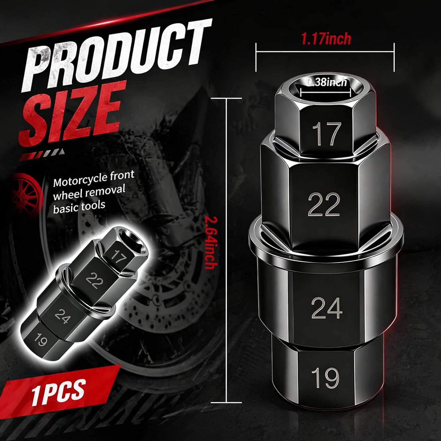 Motorcycle Axle Tool,17mm/19mm/24mm/22mm Hex Socket Compatible with BMW K1200 Series Suzuki GSXR750 Yamaha R6,4 in 1 Motorcycle Accessories for Fast Disassembly of Axles