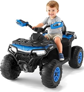 12V Kids Ride On ATV Car w/Parent Remote Control, Spring Suspension, LED Lights, Bluetooth, USB, Music, Early Education, Volume Control, Off-Road 4 Wheeler w/LED Flag for Boys & Girls Ages 3+