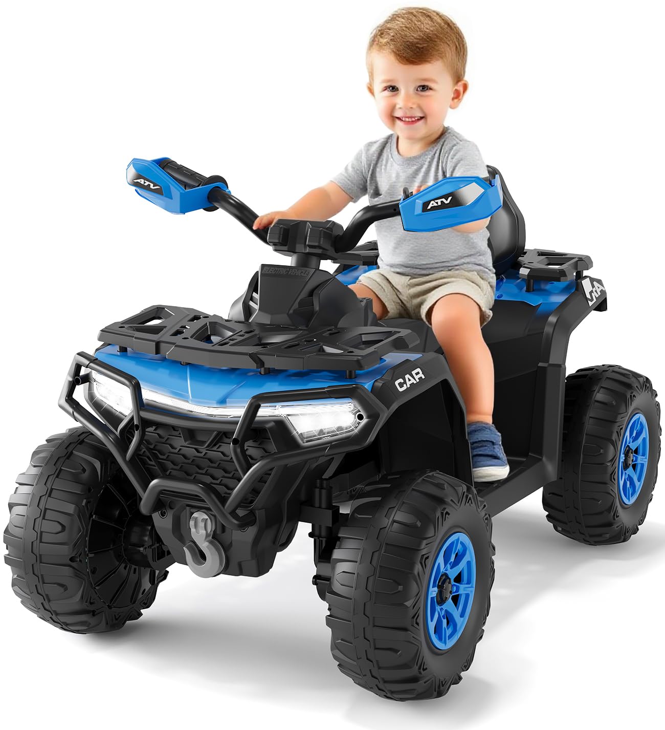 12V Kids Ride on Toys Car w/Parent Remote Control, Spring Suspension, LED Lights, Bluetooth, Music, USB, Early Education, Volume Control, Off-Road ATV 4 Wheeler Design w/Colorful LED Flag