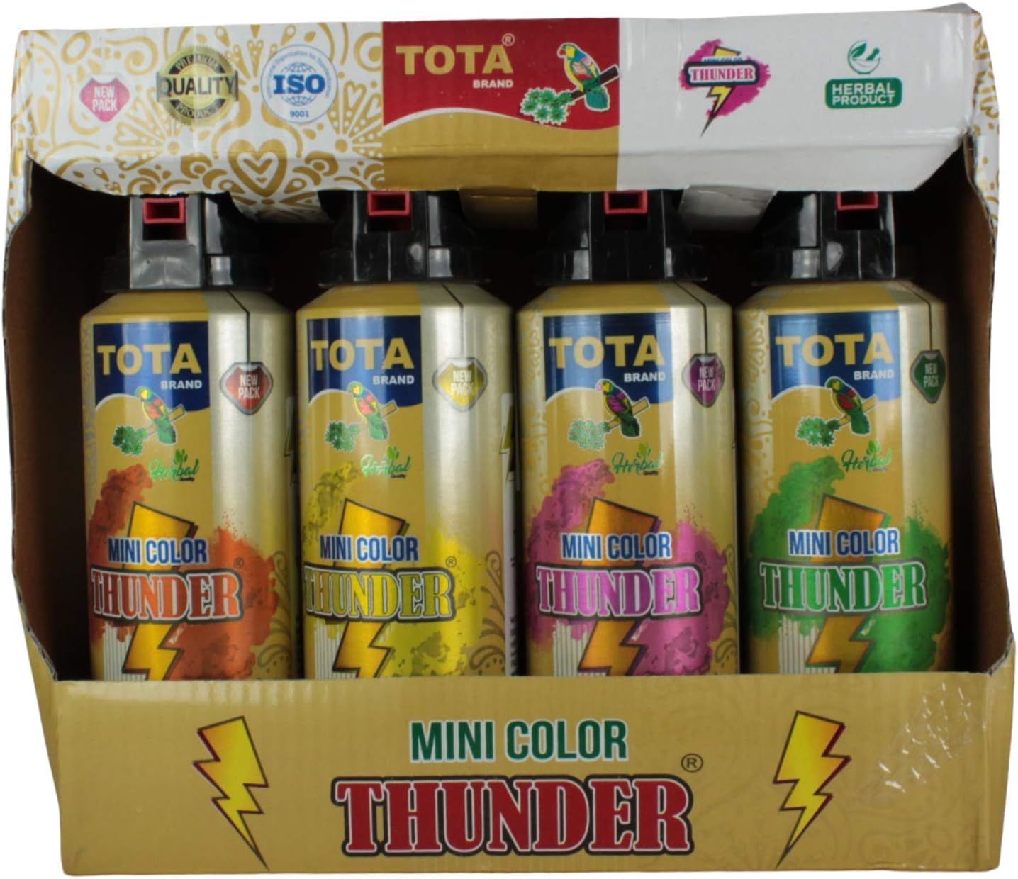 Pb Tota Mini Thunder Blaster Holi Gulal Spray Holi Color Powder (Pack Of 4, Yellow, Pink, Orange, Green)