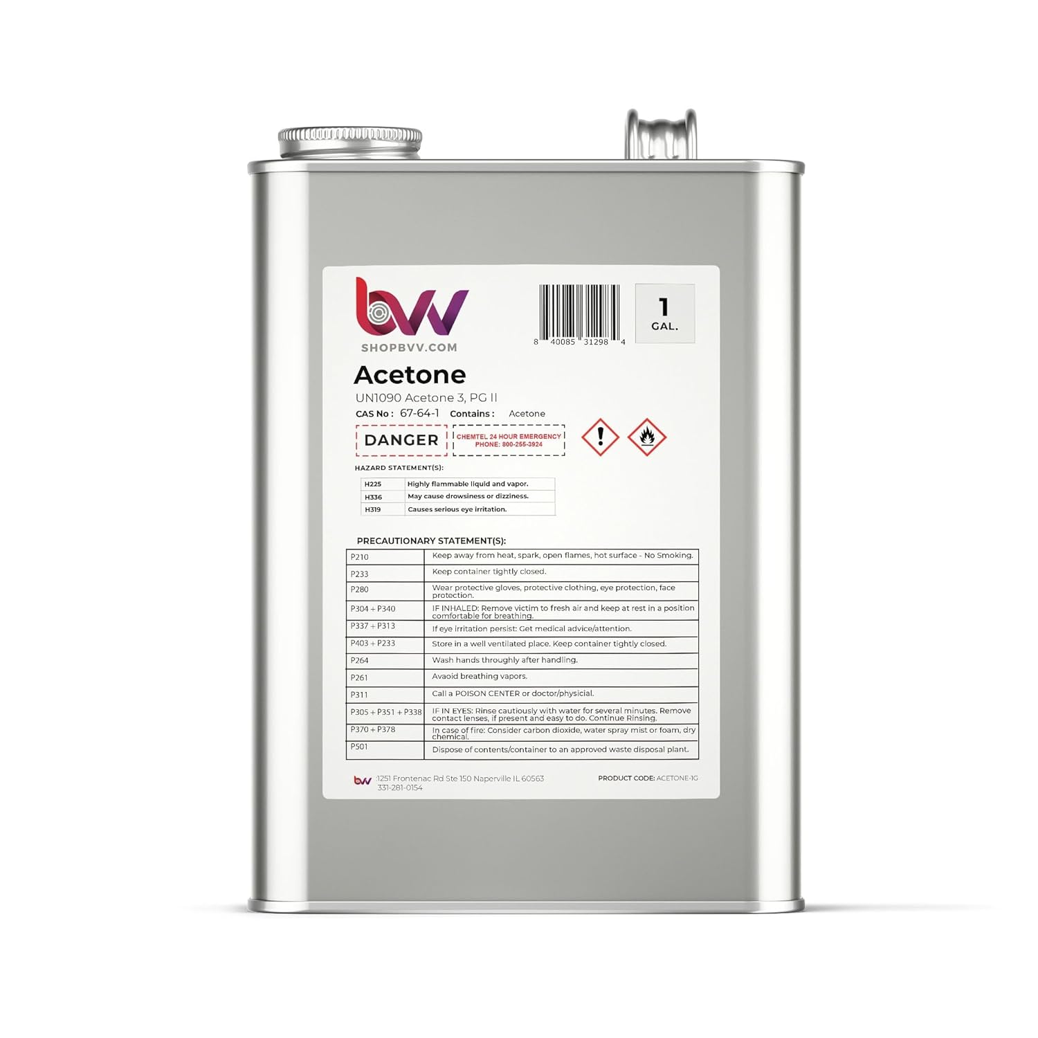 BVV Acetone 99% Size 1 Gallon (4 x 1 Quarts)