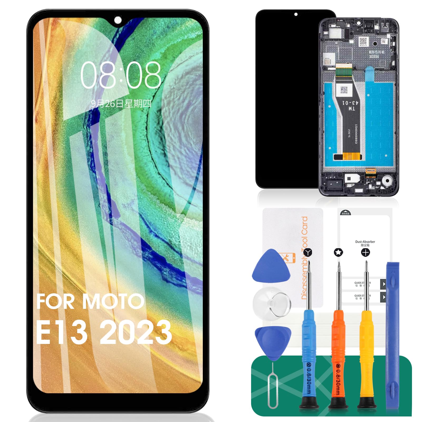 SRJTEK Per Motorola Moto E13 2023 Display LCD Per Moto E13 Sostituzione Dello Schermo Per Motorola E13 Touch Digitizer Assembly Kit di Riparazione ( Nero, Con Telaio