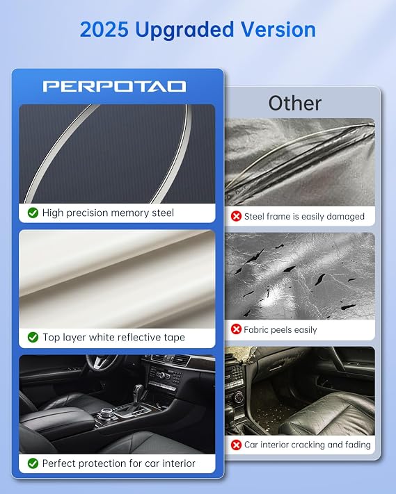 Windshield Sun Shade for Car, 4-Layer Reflective Sunshade Blocks Heat & UV, Sun Shade Windshield Keeps Interior Cooler, Pop-Up Design, Folds Quickly for Storage | for Sedans and SUVs (55x27)