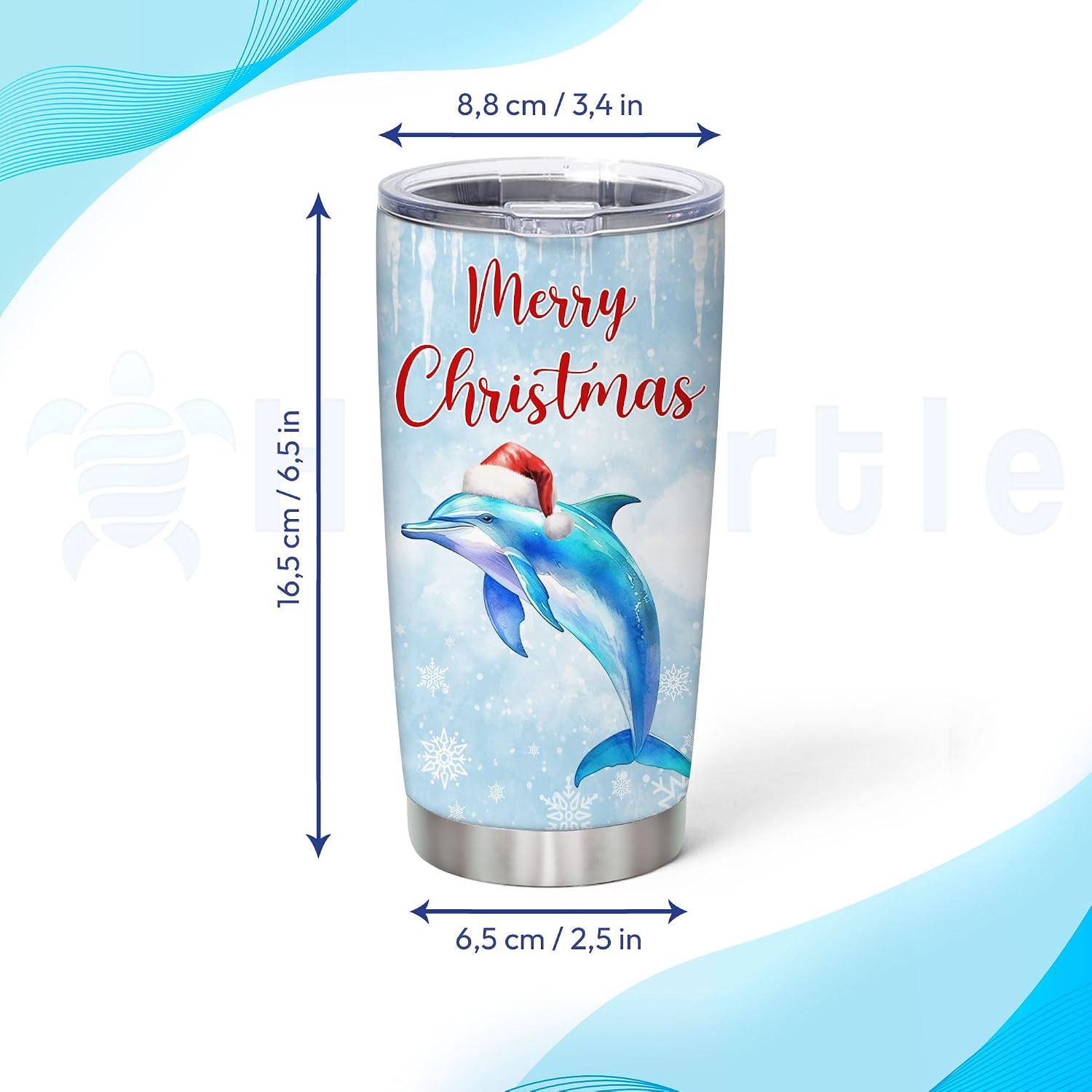 Hyturtle Personalized Gifts Dolphin Lover - Dolphin Merry Christmas Custom Name Coffee Tumbler Cup Stainless Steel 20oz, Sea Animal Lover Gifts For Women Girl Kids Men On Birthday Christmas