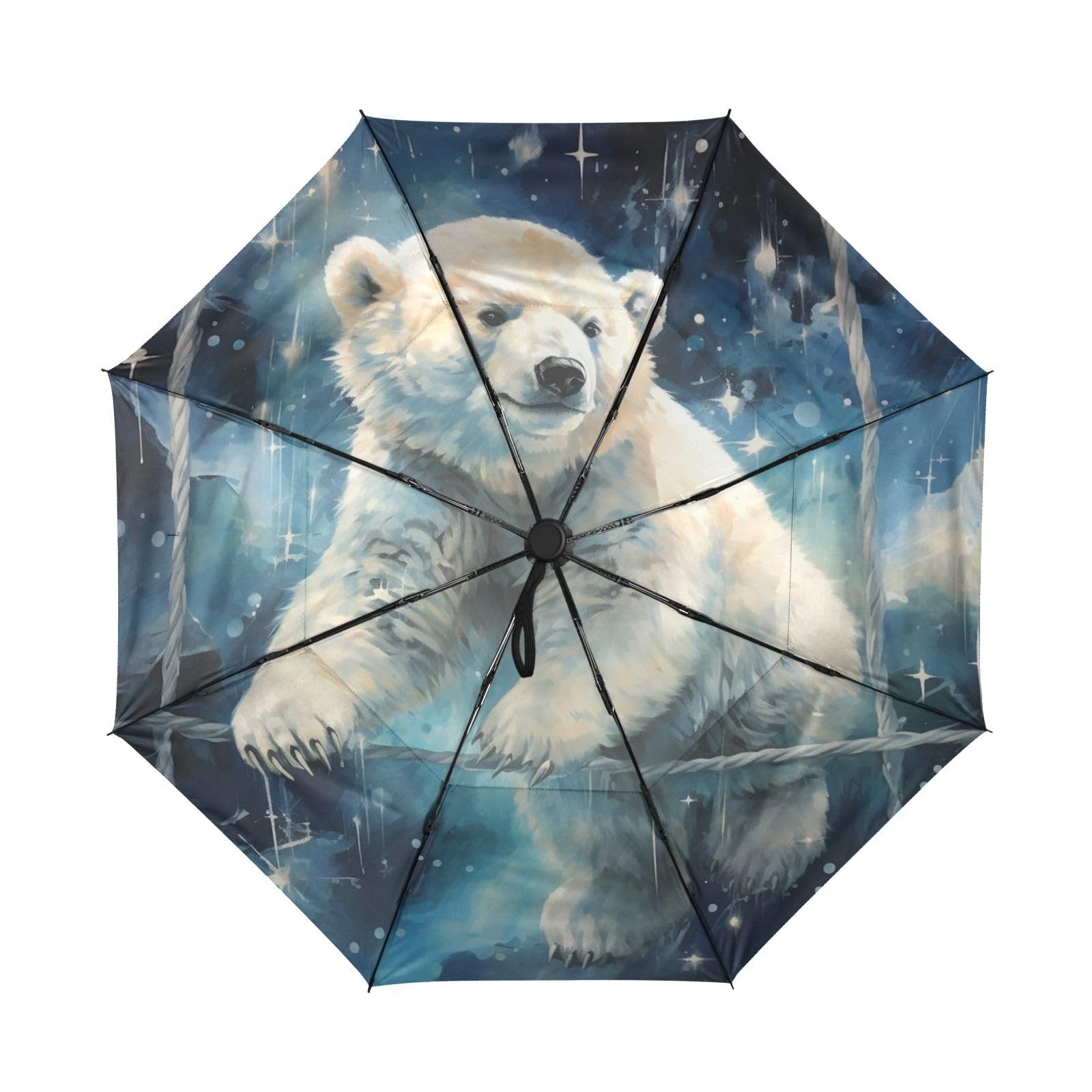 Oso Polar De Nieve Azul Paraguas de Viaje Resistente al Viento Apertura Cierre AutomáTicos,Compacto con ProteccióN Solar UPF 50+ Ideal para JóVenes Chicas