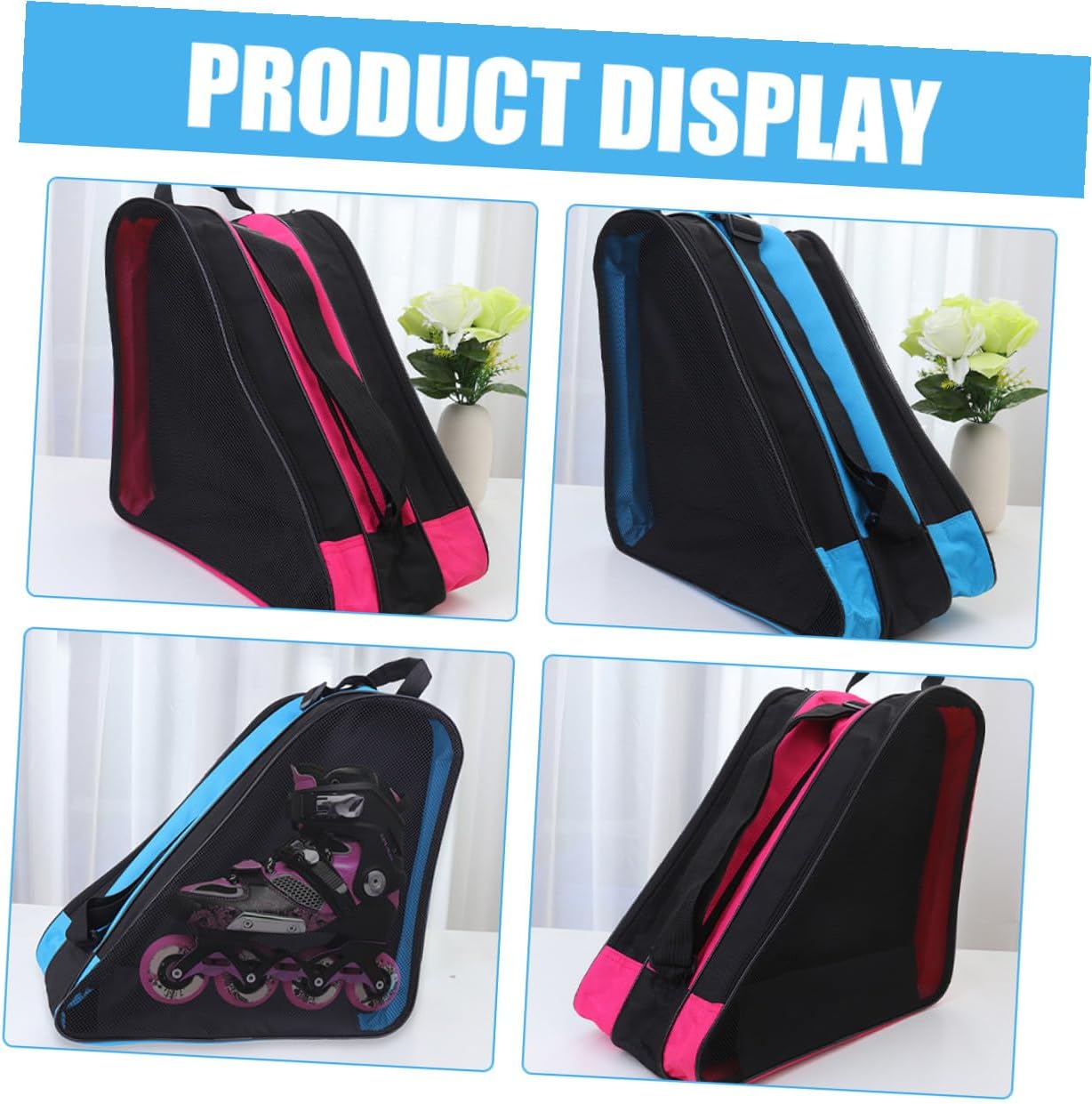 2Pcs Roller Skates Shoe Pouch Thick Storage Bags for Portable Double Shoulder Roller Skate Backpacks in Blue and Pink for Inline