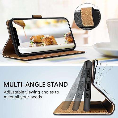 Miniatura 5 de HOOMIL MagFlip Series Funda de piel diseñada para iPhone 13, con tarjetero, color negro