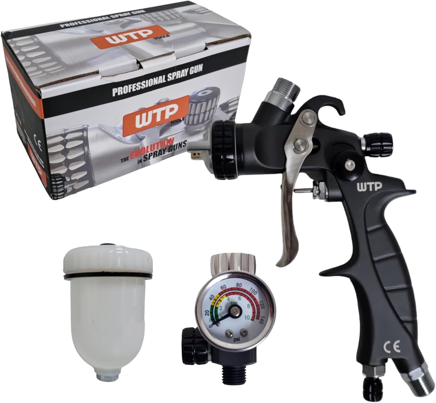 Professional Spray Paint Gun MINI PRO 1.2 HVLP 150cc Plastic Cup - Touch Up Spot Repair Blending Clear Coat Base Color Automotive + Air Regulator