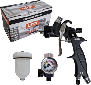 Professional Spray Paint Gun MINI PRO 1.2 HVLP 150cc Plastic Cup - Touch Up Spot Repair Blending Clear Coat Base Color Automotive + Air Regulator