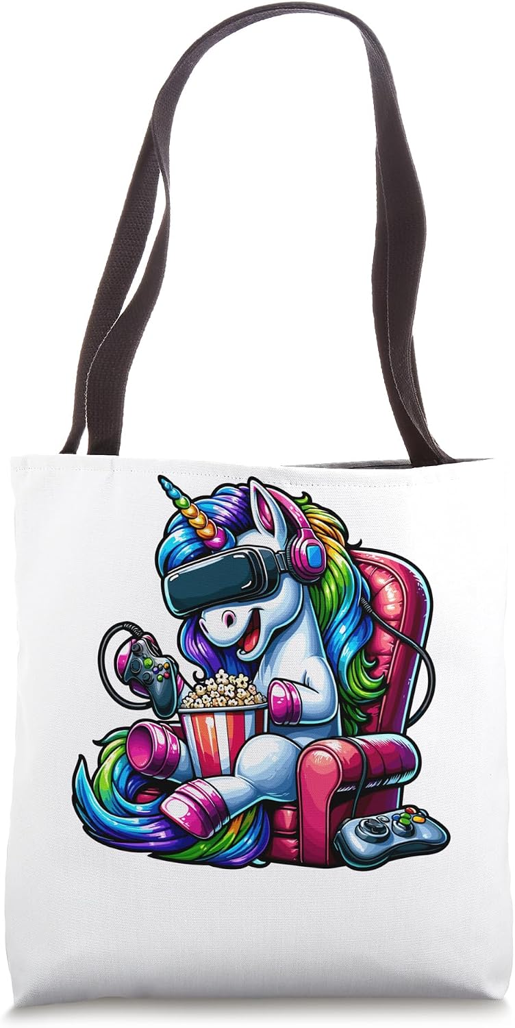 Gamer Unicorn Popcorn Gaming Chair Headphones Games Player Tote Bag