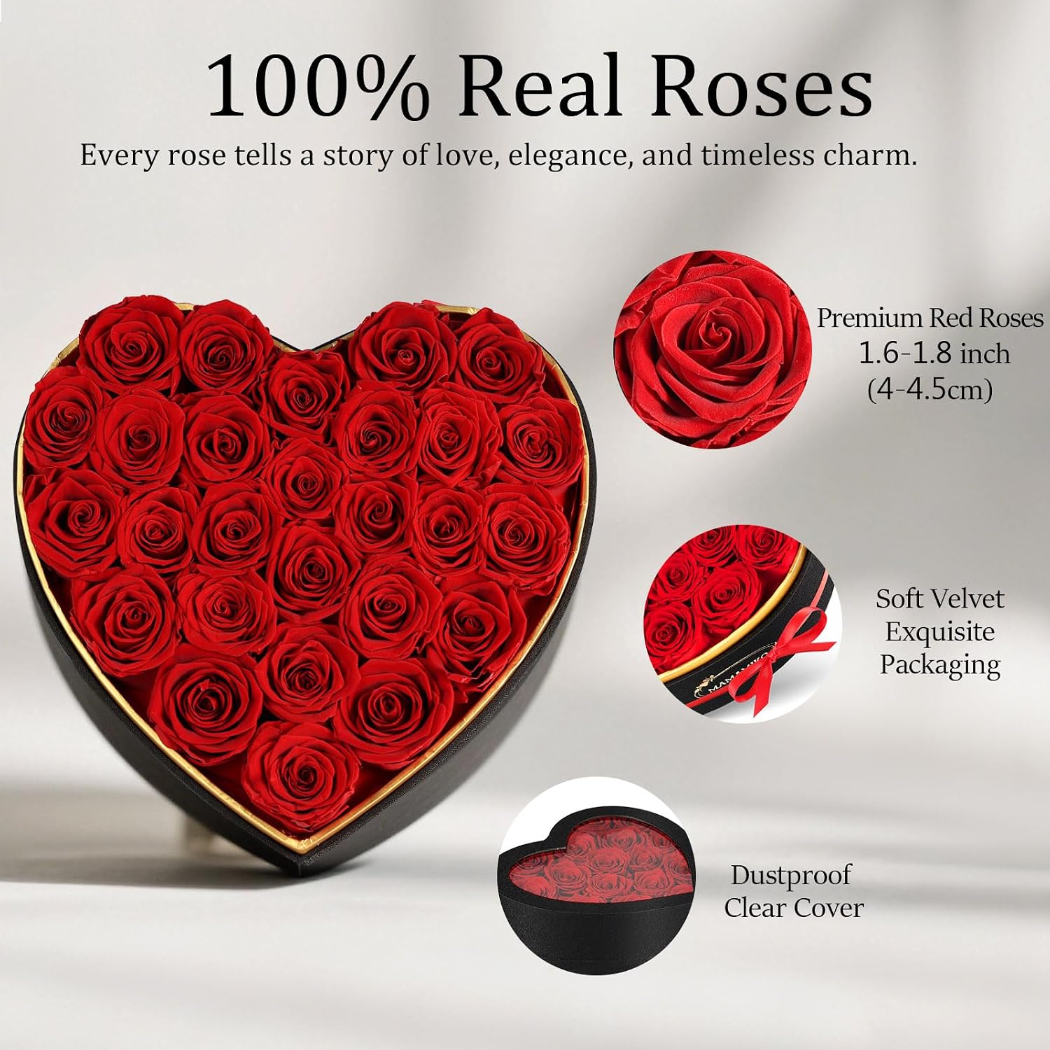 27 Preserved Roses in Heart Shape Gift Box for Her - Forever Flowers for Delivery, Eternal Rose for Mom, Wife Anniversary Birthday Day Gifts for Women, Red