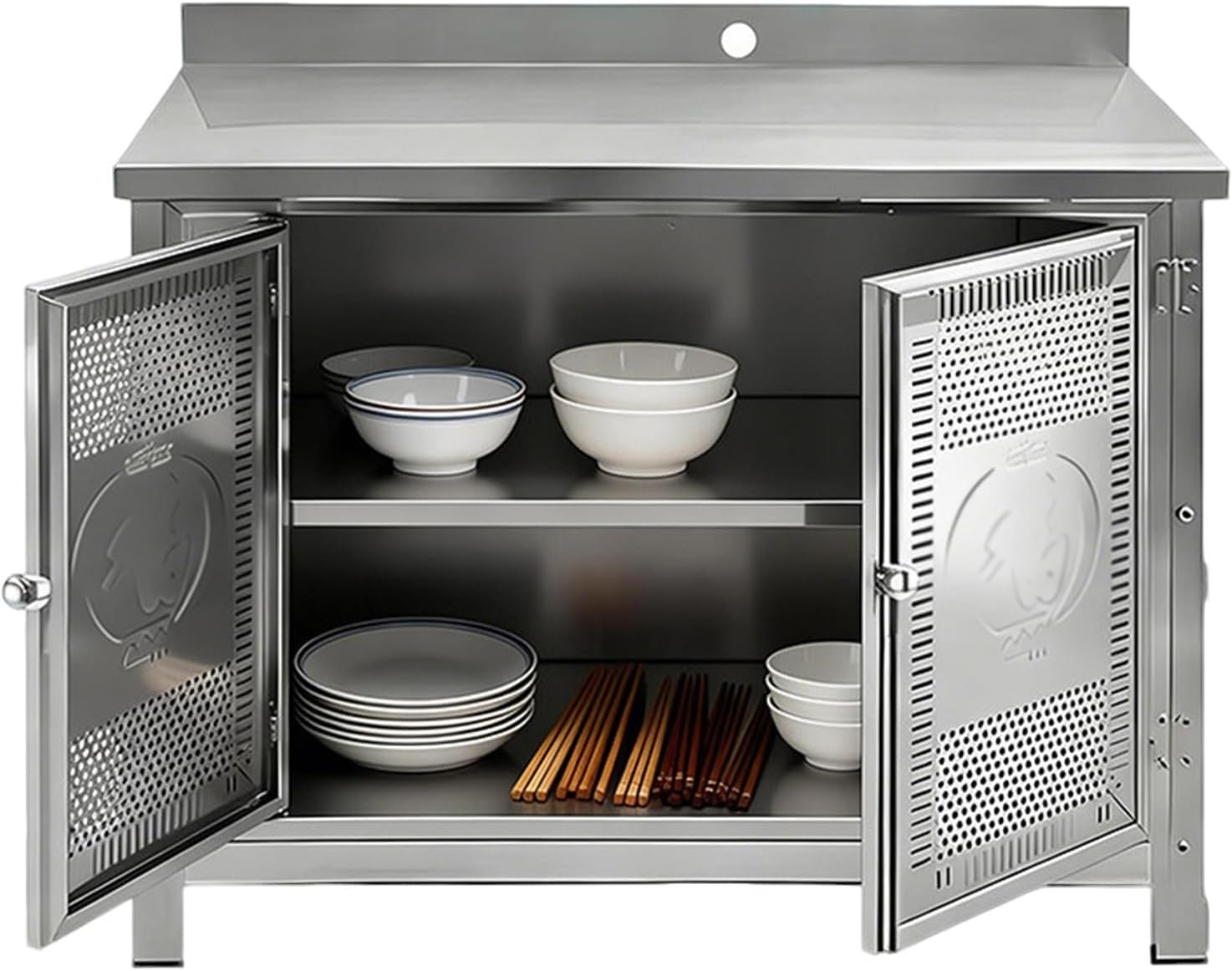 Stainless Steel Workbench Enclosed Design Non-Slip Feet Splash Guard Included Work Table Suitable for Home or Commercial Use Reinforced Crossbars Brushed Finish Height 80 Cm