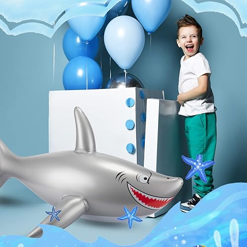 Miniatura 4 de 12 piezas inflables de tiburón de 40 pulgadas, juguete inflable de tiburón de PVC para decoración de cumpleaños de tiburón grande, piscina y playa,