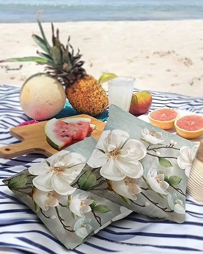 Miniatura 3 de Funda de almohada impermeable para exteriores, diseño de flores de magnolia blanca, fundas de cojín decorativas, con textura de pintura al óleo