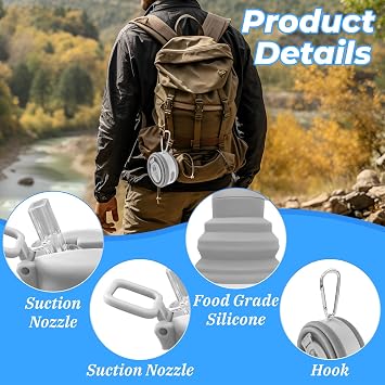 Collapsible Water Bottle, Silicone Multifunctional Foldable Water Bottle, Reusable Lightweight Travel with Leak-Proof Cap and Carabiner for Sports, for Travel Hiking Camping Outdoor Activities