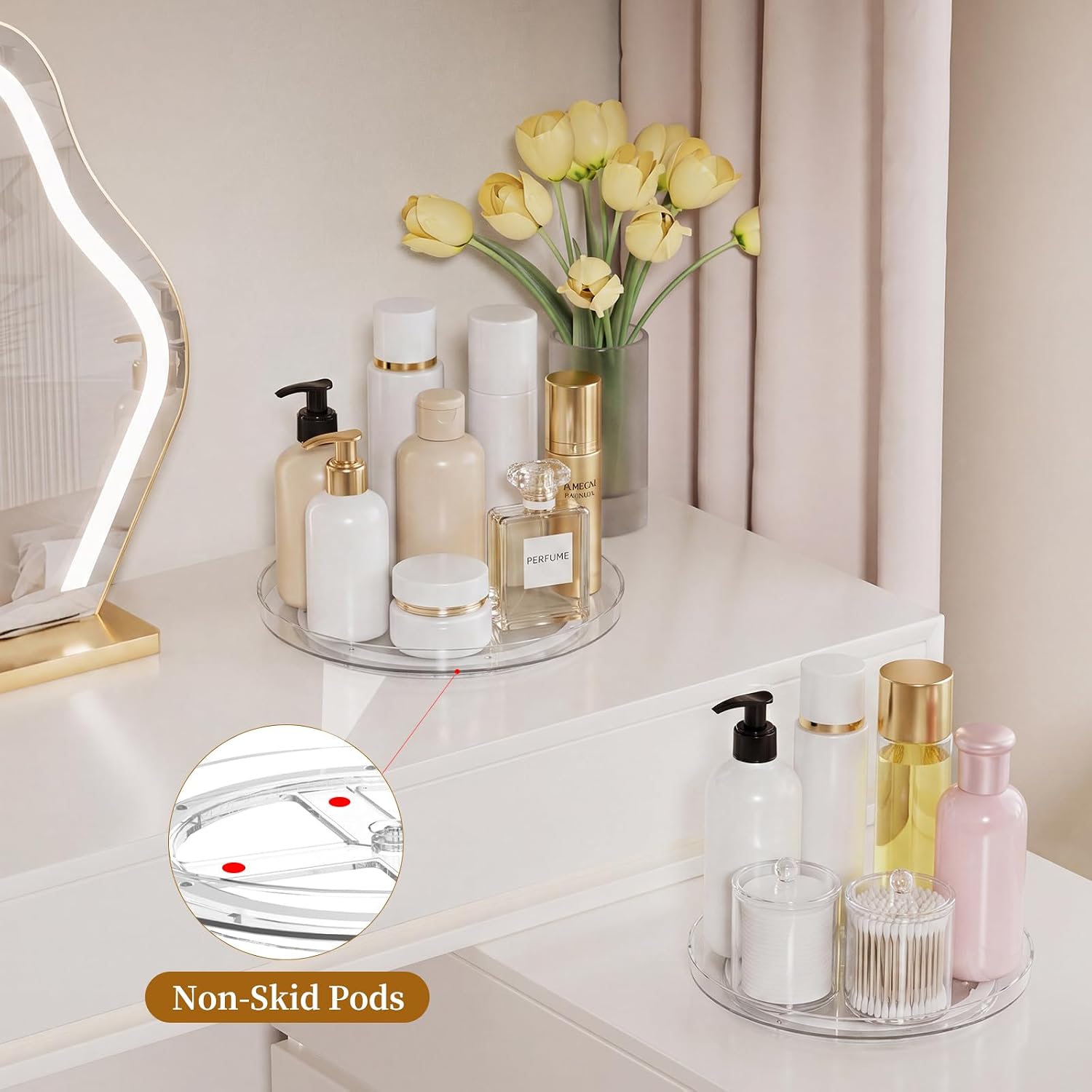 Rotating Bathroom Vanity Tray for Counter, 2 Pack 9" Makeup Lazy Susan