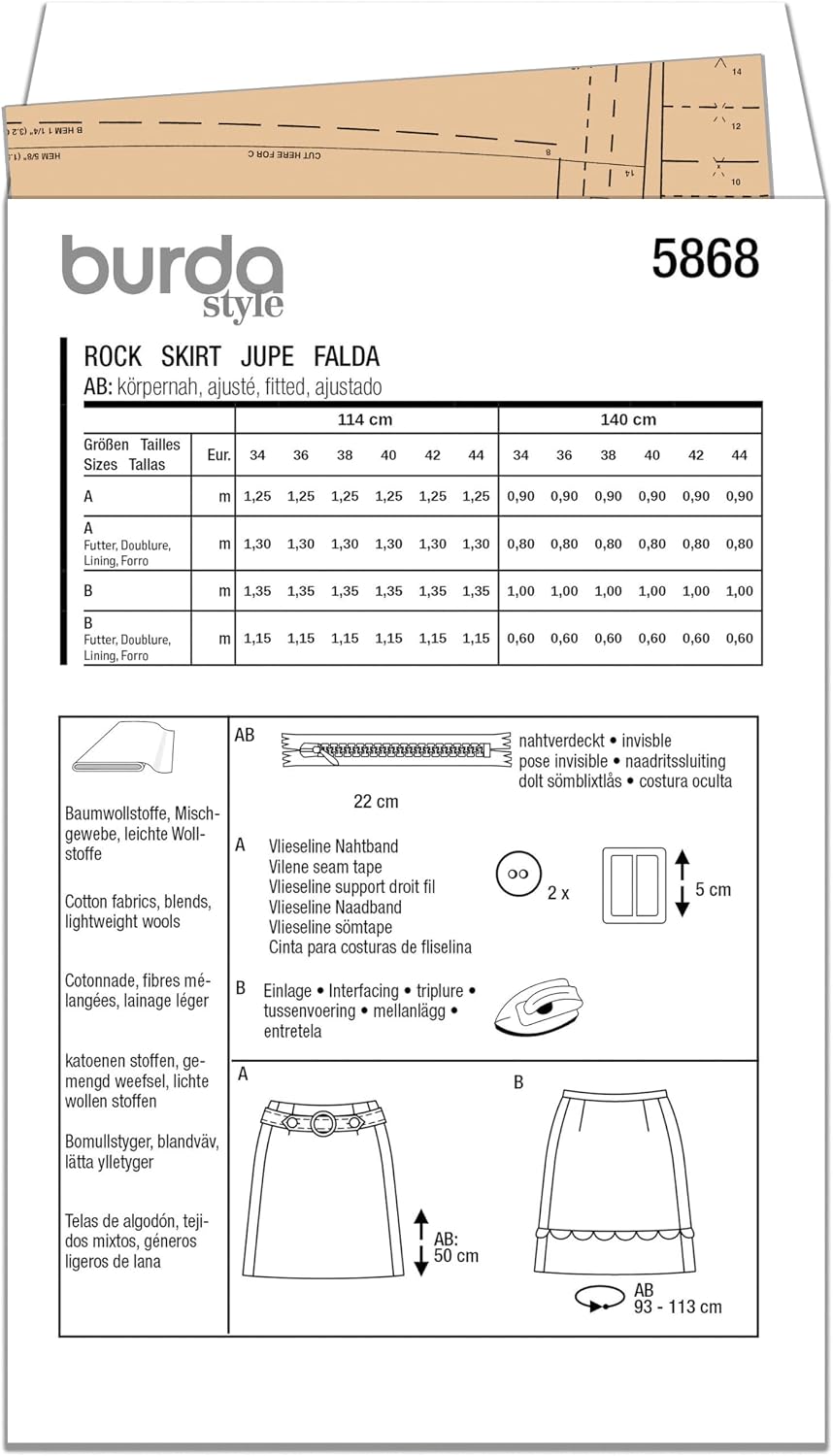 Burda Style X05868BURDA Misses' Flared Skirt Sewing Pattern Packet, Design Code B5868, Sizes 8-18 (34-44)