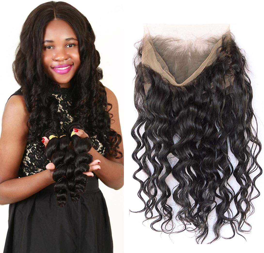 360 Lace Frontal Loose Wave Band Only With Baby Hair Pre Plucked Lace Base Closure Small Bleach Knots Short Tracks 10A Mink Wet And Wavy Remy Virgin Natural 1B Human Hair Bundles Prime 10 Inch