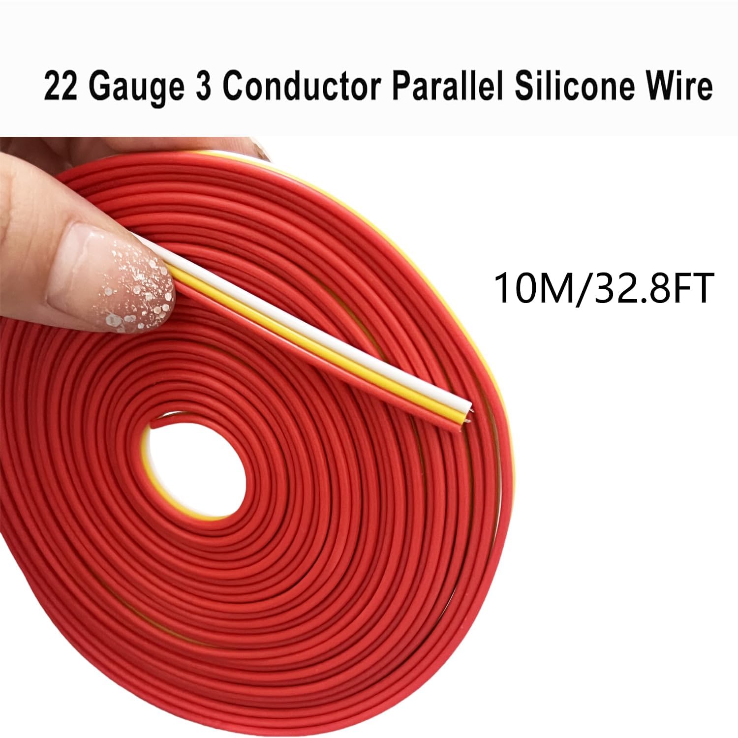 32.8ft/10M 3-pin Extension Cable Wire Cord,22AWG 3-pin Wire Cord for COB SMD 2835 5050 12v 24v Tape Lights Single Color LED Strip Lights(Red - Image 2
