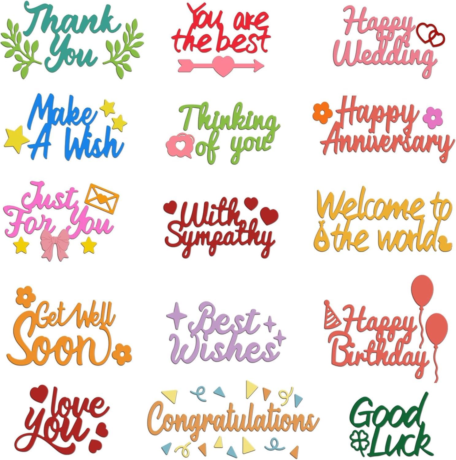 INFUNLY 15pcs Word Die Cut for Card Making Blessing Word Metal Cutting Dies Congratulations Die Cuts Happy Birthday Embossing Stencils Template for DIY Scrap-Booking Decor Wedding Birthday Card