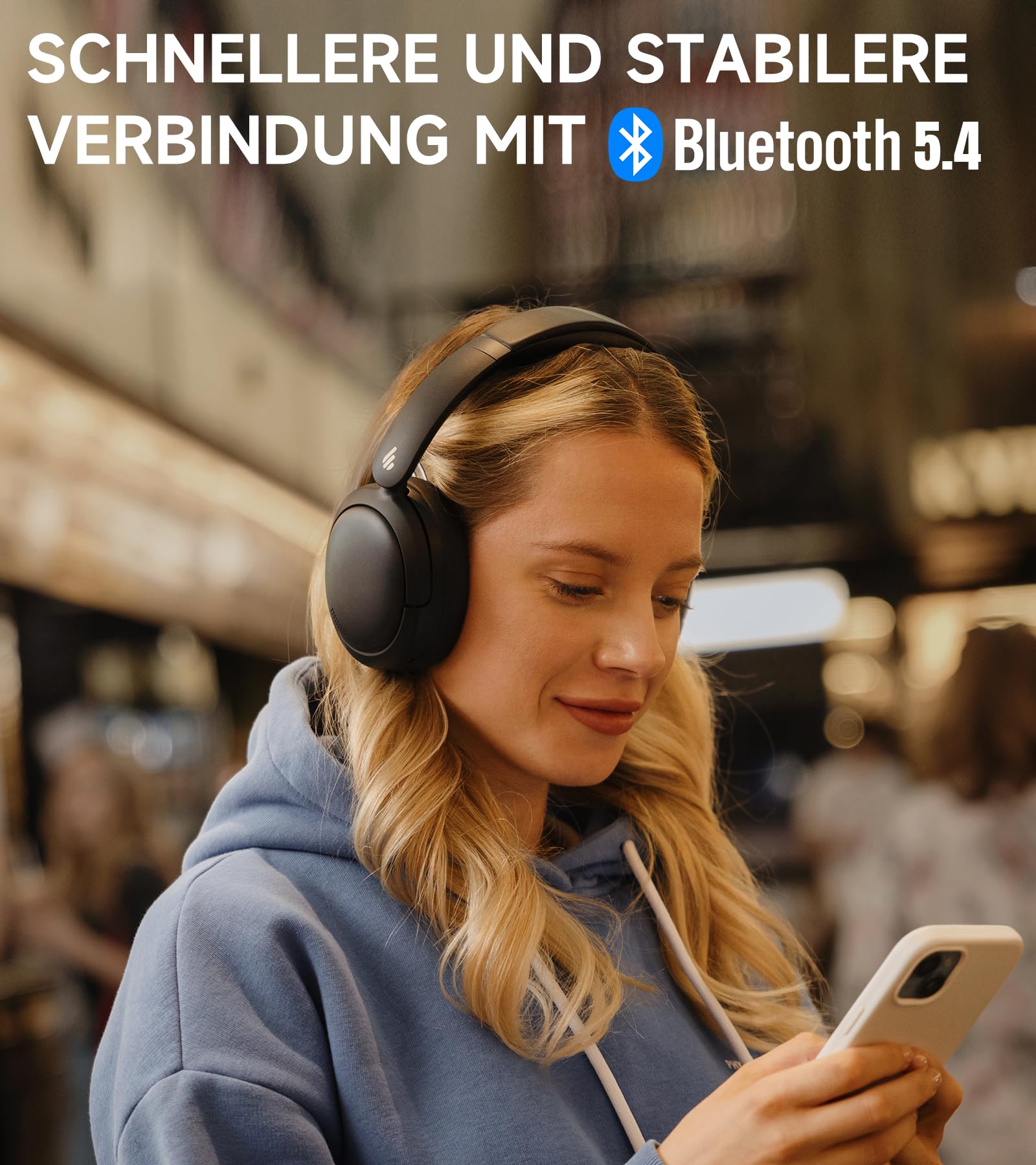 Edifier W800BT Pro Hybrid ANC Kopfhörer, Hi-Res Audio, 45Std. AKKU, Schnelles Aufladen, Faltbar, Kabellose Over-Ear Bluetooth 5.4 Kopfhörer - Schwarz