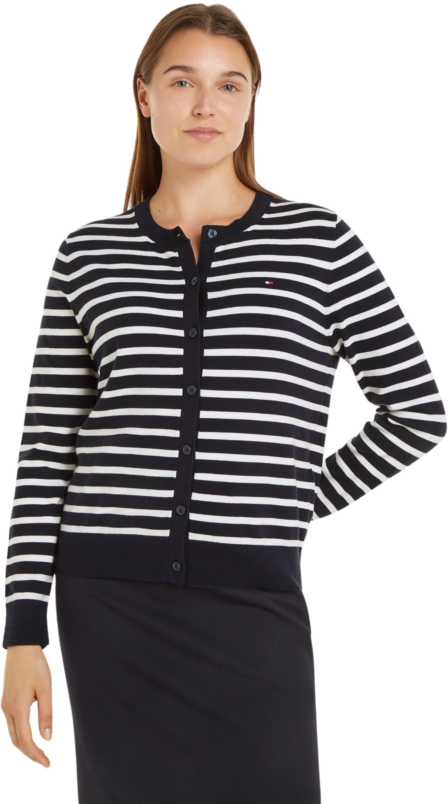 Tommy Hilfiger Women's Elegant Jersey Stitch Cardigan, Multicolor (Desert Sky/Ivory Petal STP), 3XL