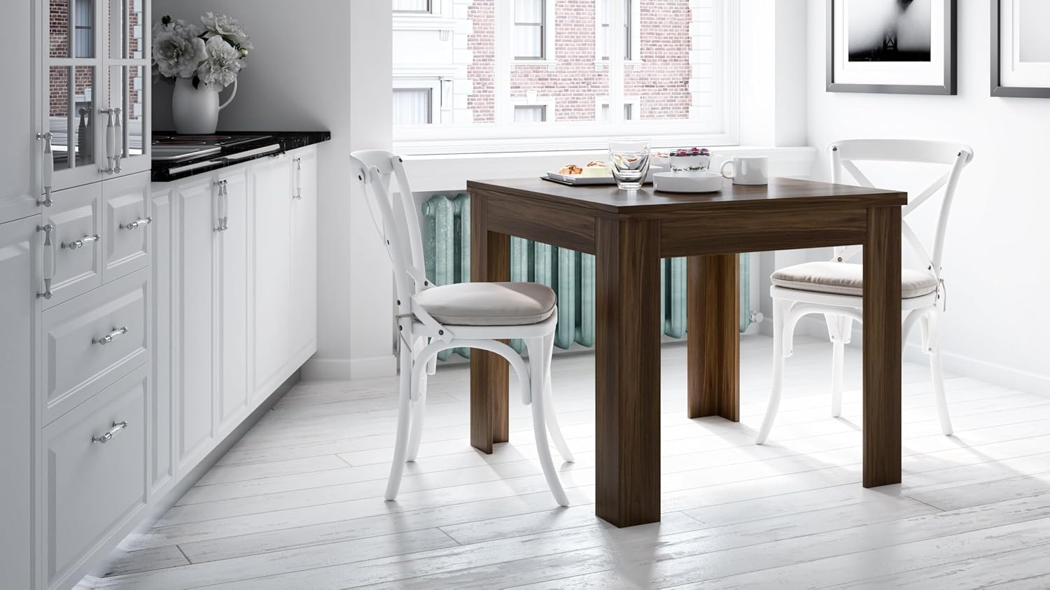 Mobili Fiver, Square extendable Dining Table, Eldorado, 35.4(70.9) x35.4 in, Glossy White, for 4-8 People, Expandable Dining Table for Kitchen, Italian Furniture