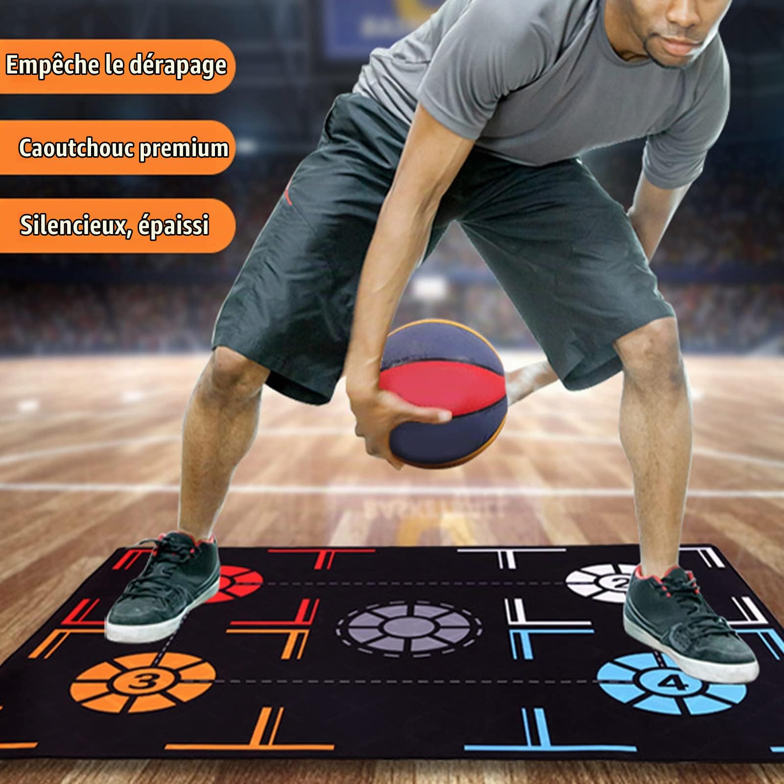 Asixxsix Tapis d'étape de Basket - Ball, 2mm Caoutchouc Pliable Tapis d'entraînement de Basket - Ball Dribble Silent Sports Accessoires auxiliaires pour Enfants et Adolescents