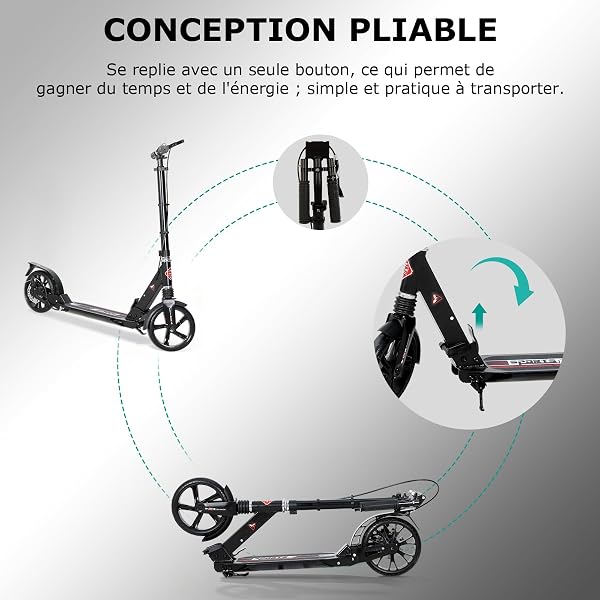 ISE Trottinette Pliable 2 Roues en Aluminium,Hauteur de Guidon Réglable,Double Système d'absorption de Choc & Freinage,Grande Roue avec Pneu Antidérapant,pour Adultes et Adolescents de 12 Ans à 100kg - 5
