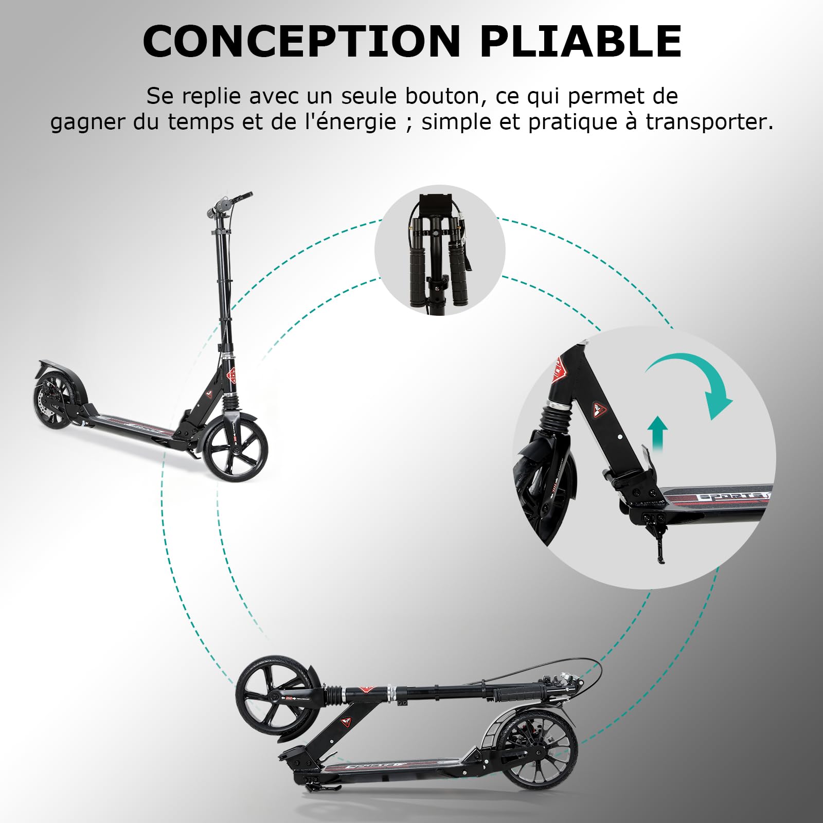 ISE Trottinette Pliable 2 Roues en Aluminium,Hauteur de Guidon Réglable,Double Système d'absorption de Choc & Freinage,Grande Roue avec Pneu Antidérapant,pour Adultes et Adolescents de 12 Ans à 100kg