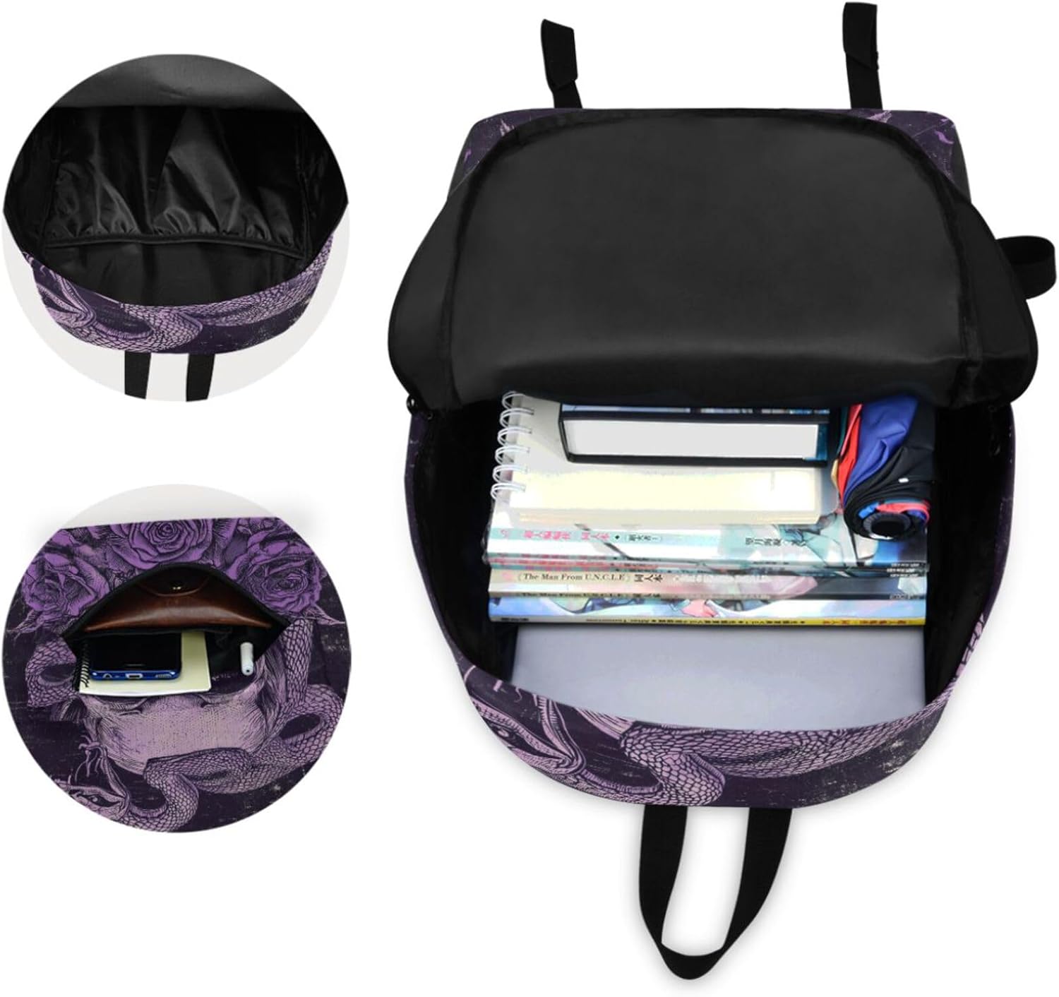 Stylish Skull Purple Rose Large Portable Laptop Backpack,Durable Travel Bag for Men Women School Bookbag Work Fit 16.5 Inch Notebook