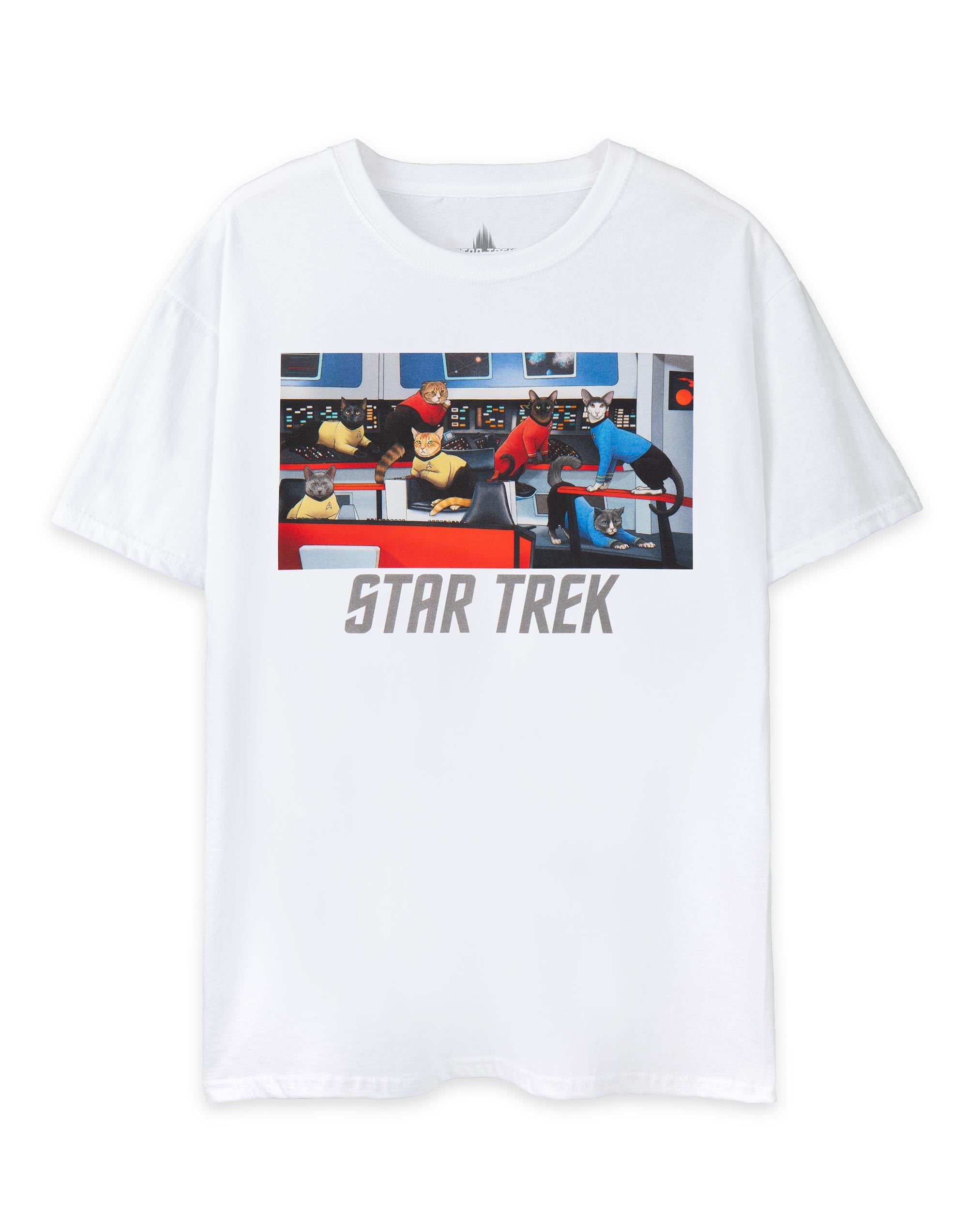 Star Trek Cats Men's White T-Shirt - Licensed Graphic Tee - Size L