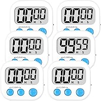 ZILLEEN Digital Kitchen Timers Magnetic Back Large Display 6 Pack White for Kids Classroom Cooking Homework