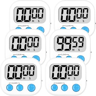 ZILLEEN Digital Kitchen Timers Magnetic Back Large Display 6 Pack White for Kids Classroom Cooking Homework