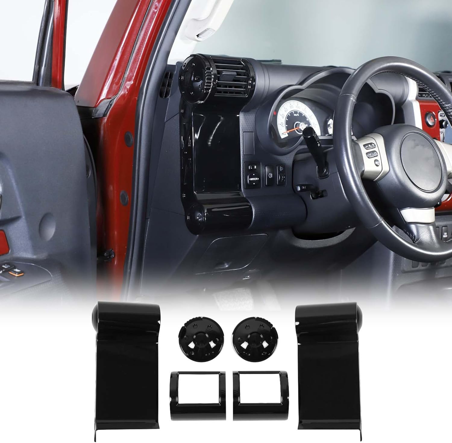 Side Air Vent Frame Fit for Toyota FJ Cruiser 2007-2021, ABS Dashboard Air Vent Outlet Cover, Center Console Air Vent Outlet Cover Trim Frame, 6 PCS (Red)